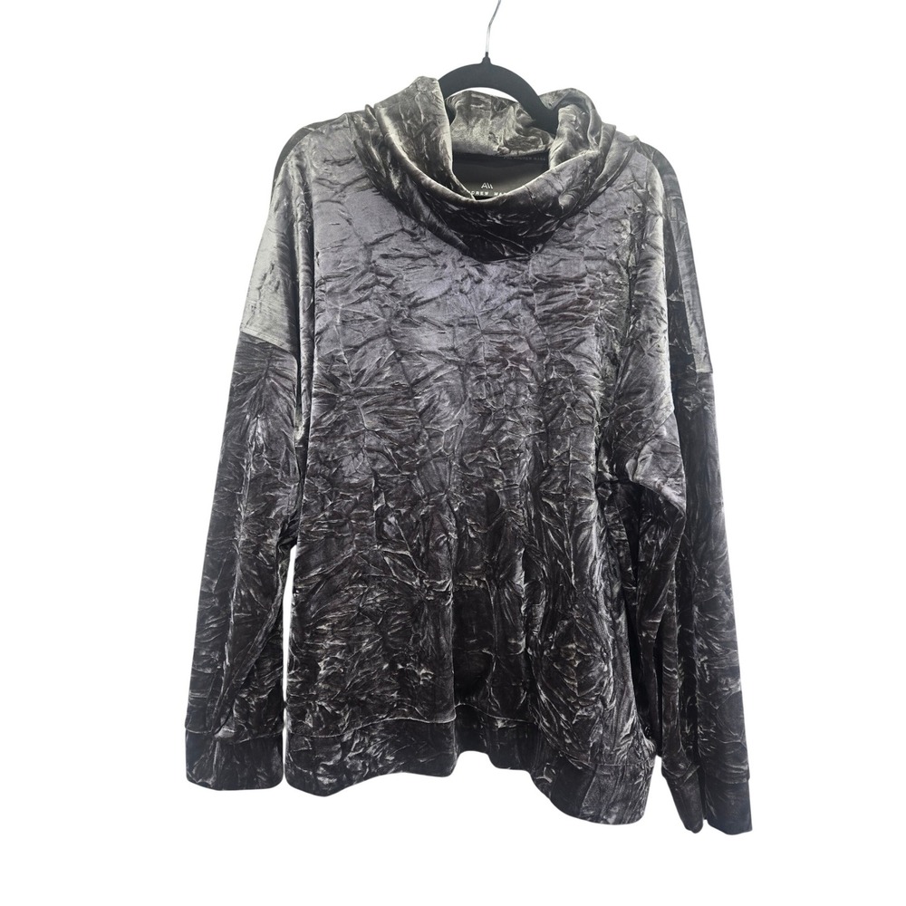 Andrew Marc Sport Womens Gray Gold Crushed Velvet Cowl Neck Pullover Top Size 1X
